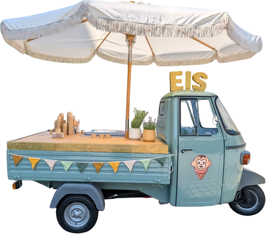 Die Piaggio Ape von apeice, von Oktober bis März als Waffel Ape unterwegs